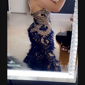 Party dress , long, navy blue and tan NEW